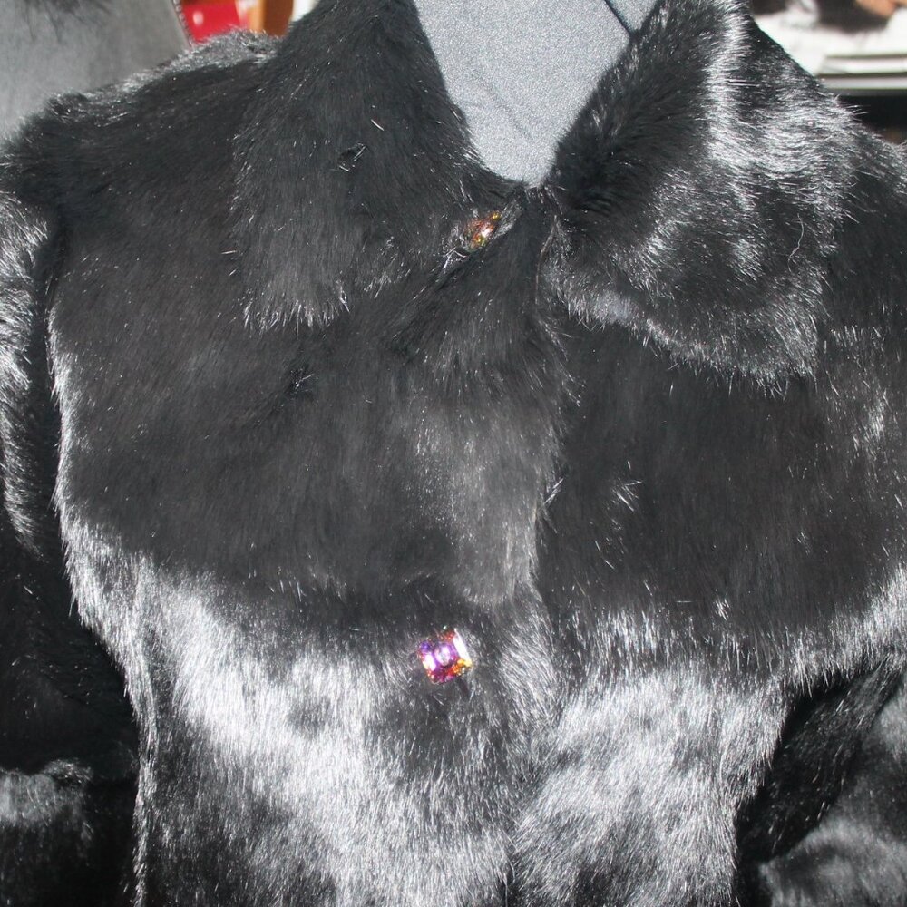 Glamorous Button Front Sheer Genuine Black Rabbit… - image 2